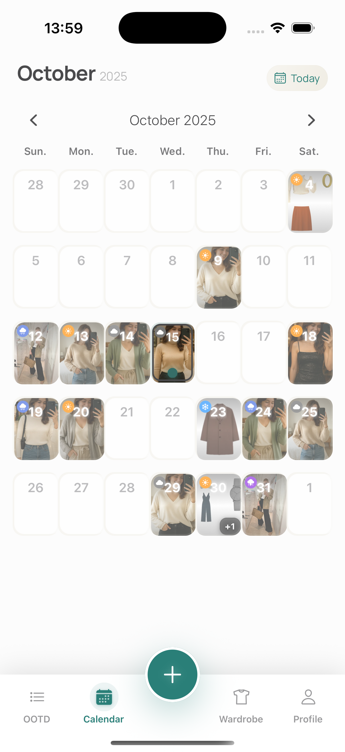Calendar screen showing outfit planning