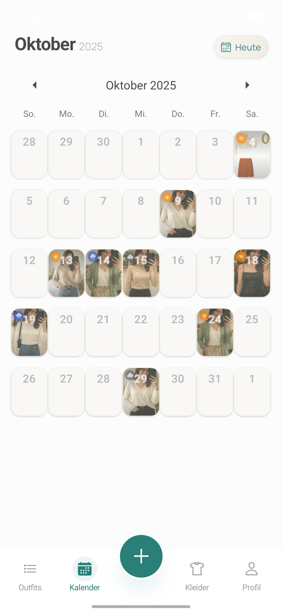 Calendar screen showing outfit planning