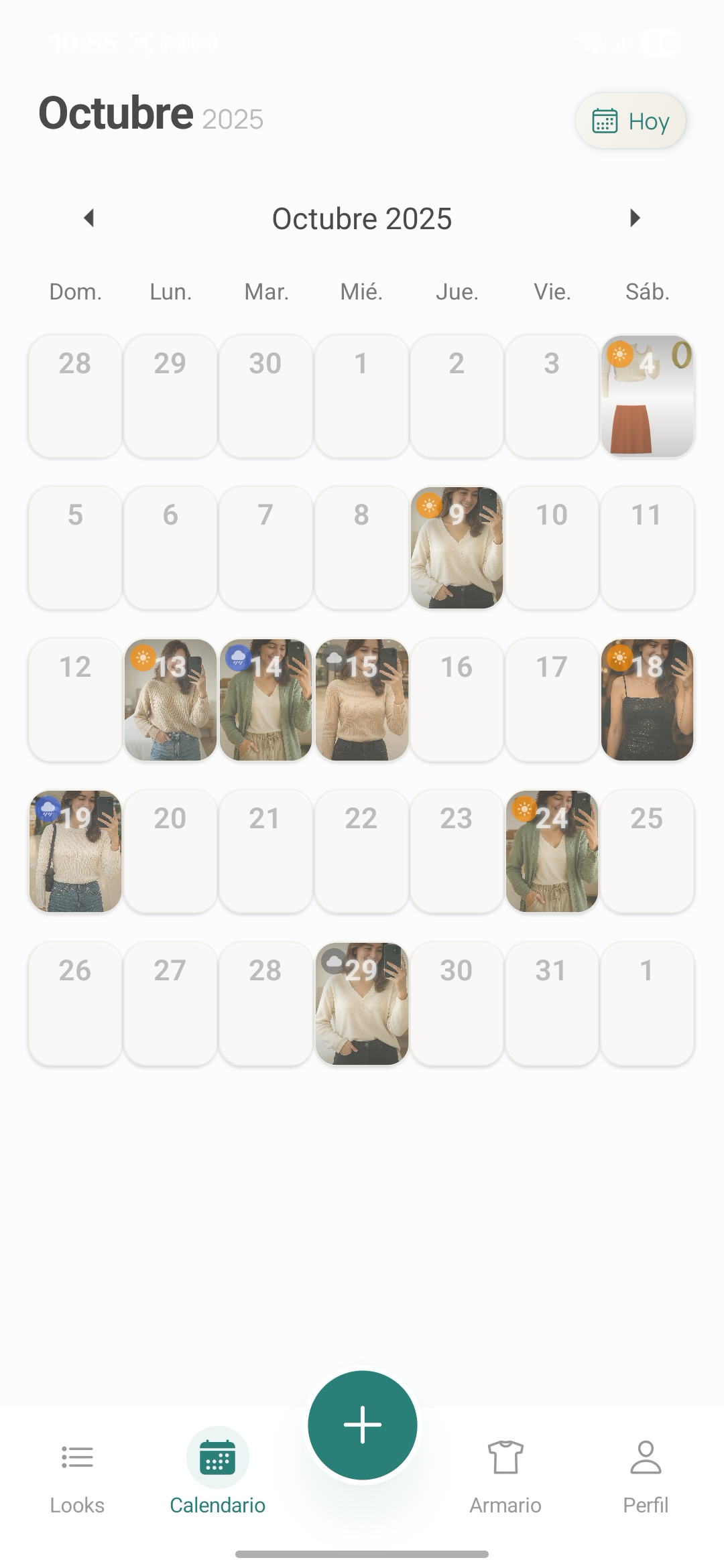 Calendar screen showing outfit planning