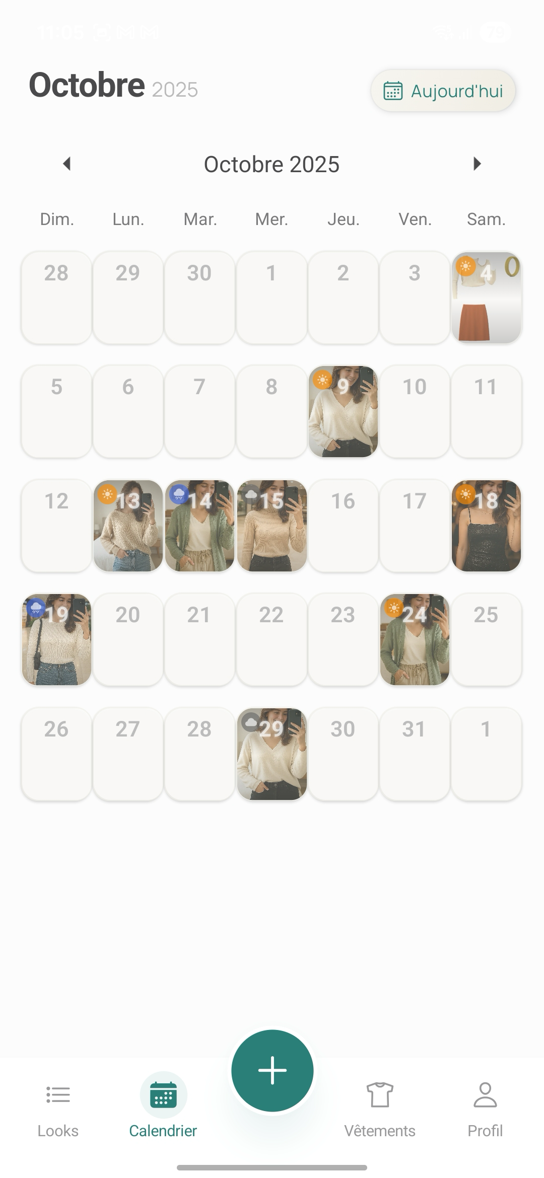 Calendar screen showing outfit planning