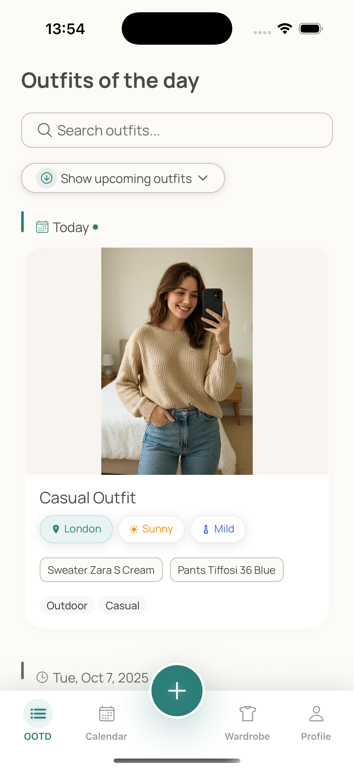 Outfint App Home Screen