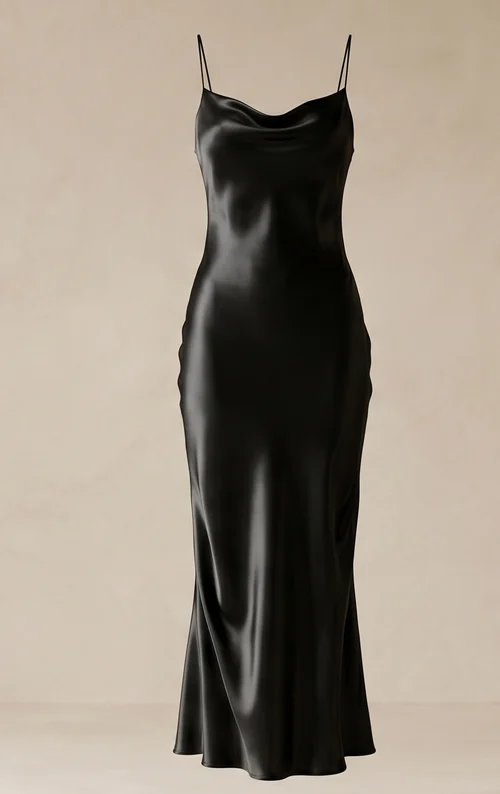 Black Satin Slip Maxi Dress